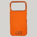 iPhone 17 Pro Max Light Sand 3D Creative Louis Vuitton Logo With Chrome Finishing Back Case (Cosmic Orange)