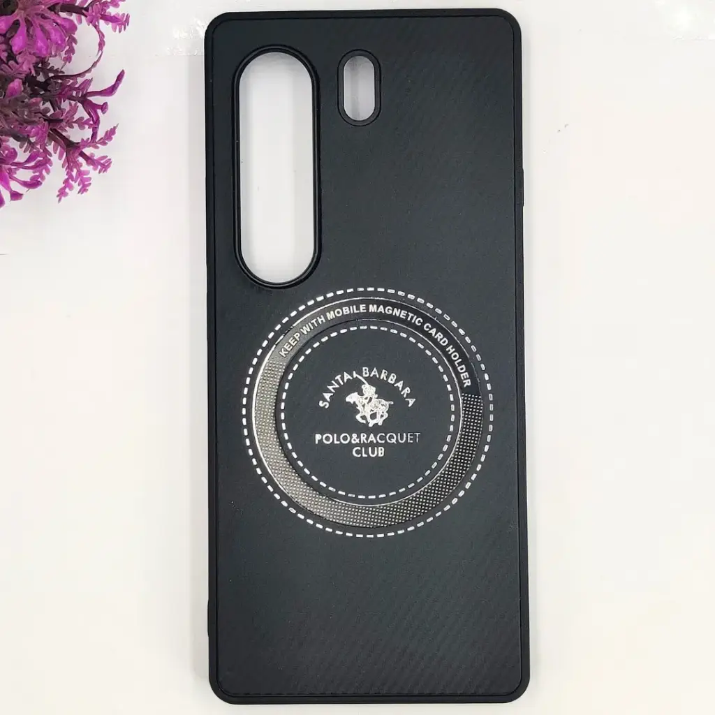 Tecno Camon 40 Pro 4G 3D Polo Leather Carbon Fiber Texture With Magsafe Wireless Charging Compatible Back Case (Black)