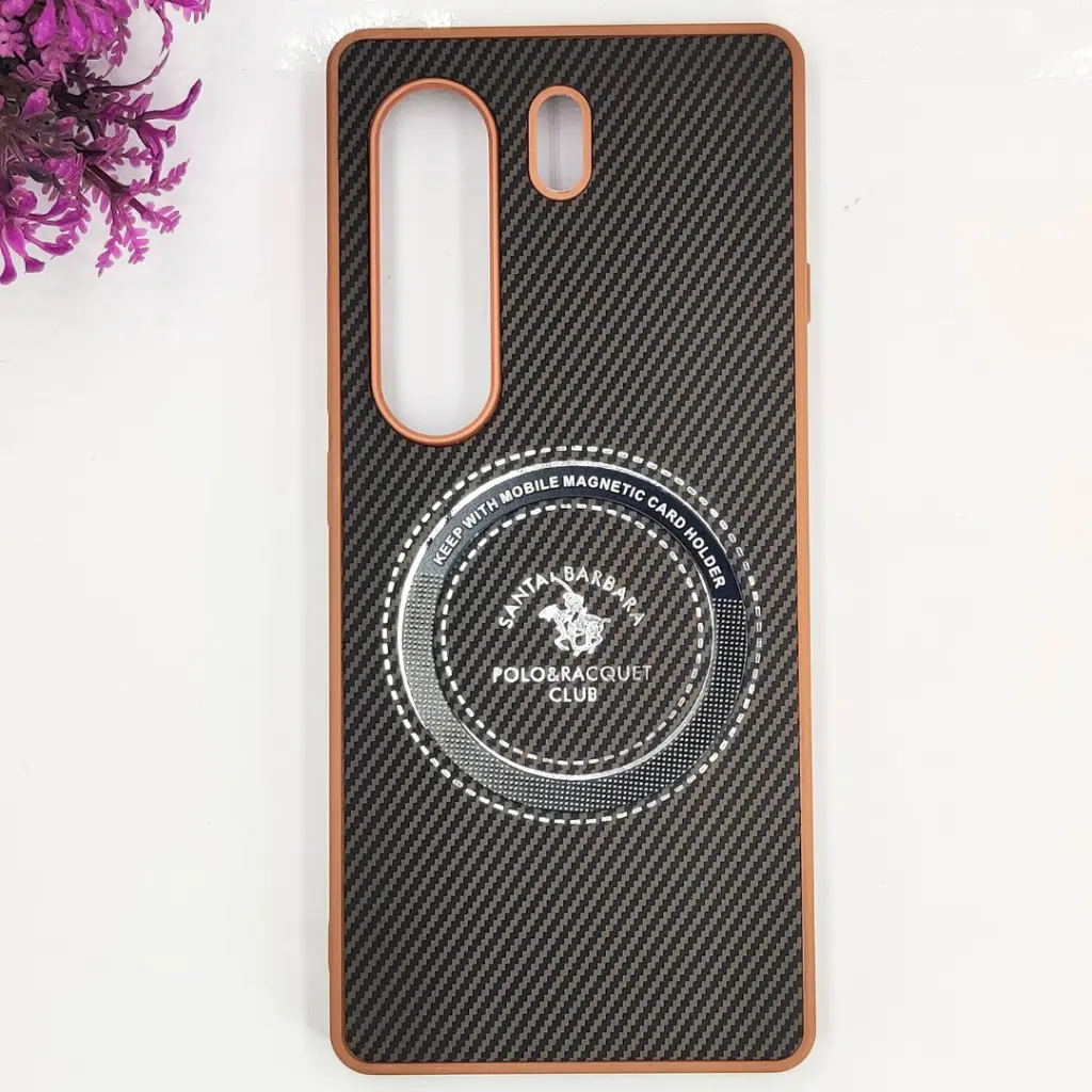 Tecno Camon 40 Pro 4G 3D Polo Leather Carbon Fiber Texture With Magsafe Wireless Charging Compatible Back Case (Brown)