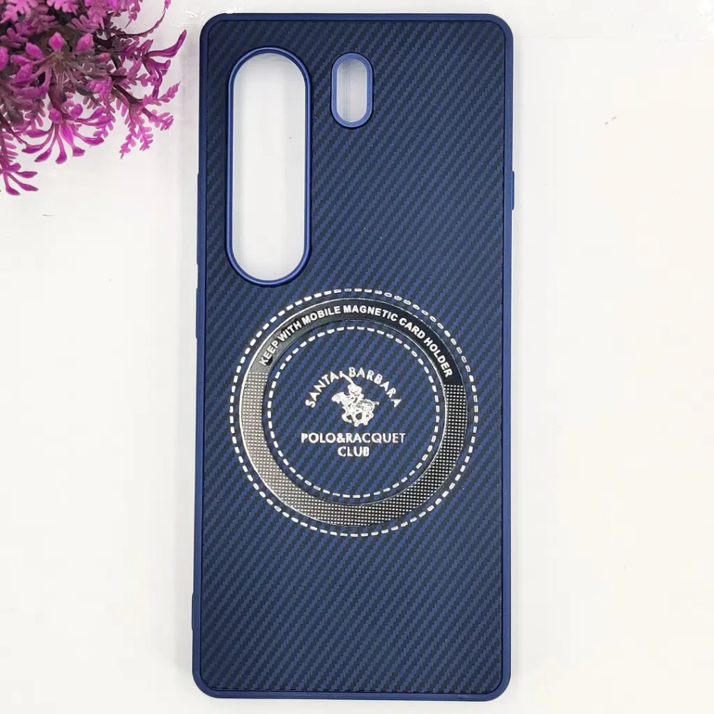 Tecno Camon 40 Pro 4G 3D Polo Leather Carbon Fiber Texture With Magsafe Wireless Charging Compatible Back Case (Navy Blue)