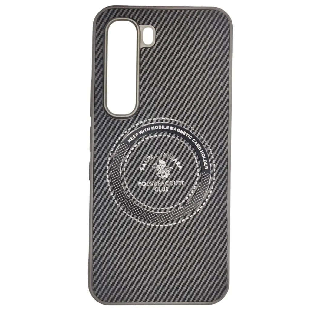 Infinix Hot 60 Pro 4G 3D Polo Leather Carbon Fiber Texture With Magsafe Wireless Charging Compatible Back Case (Gray)