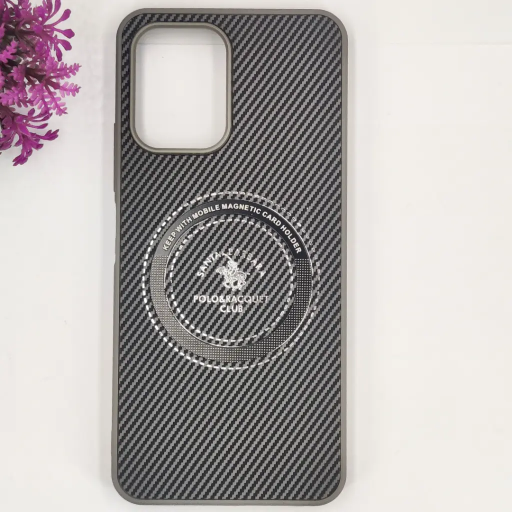 [PO4BISMRT10-19-9] Infinix Smart 10|Tecno Spark Go 2|Pop 10 3D Polo Leather Carbon Fiber Texture With Magsafe Wireless Charging Compatible Back Case (Gray)