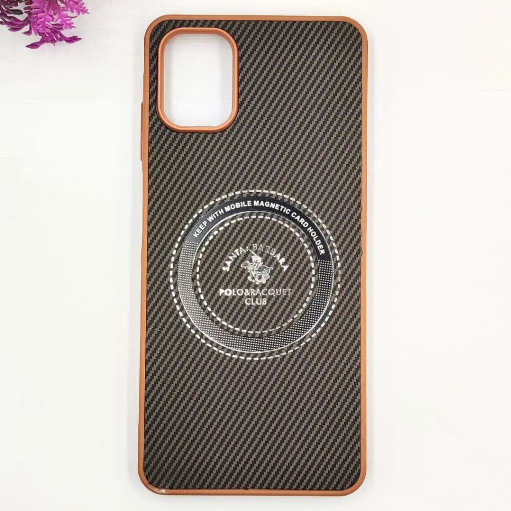 [PO4BSA06-19-13] Samsung Galaxy A06 4G|5G|F06 3D Polo Leather Carbon Fiber Texture With Magsafe Wireless Charging Compatible Back Case (Brown)