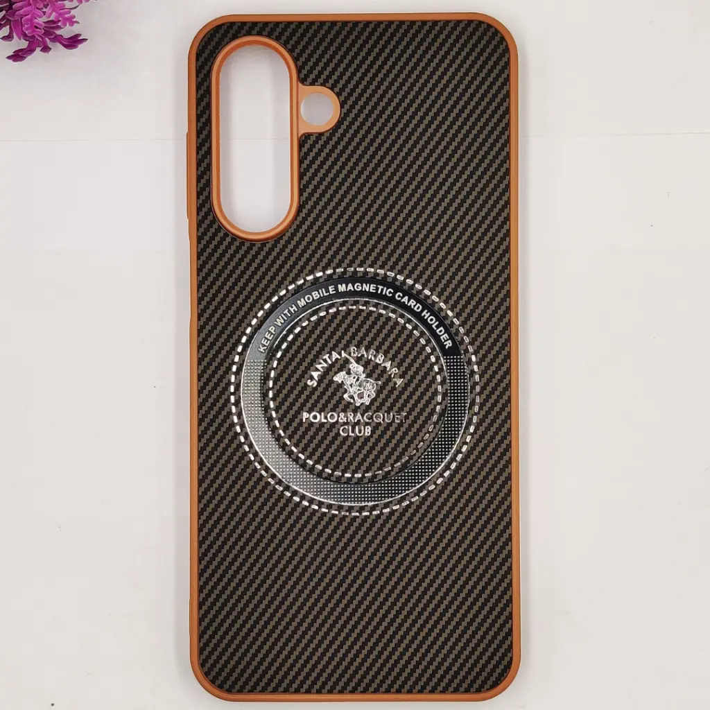 Samsung Galaxy A17 4G|5G 3D Polo Leather Carbon Fiber Texture With Magsafe Wireless Charging Compatible Back Case (Brown)