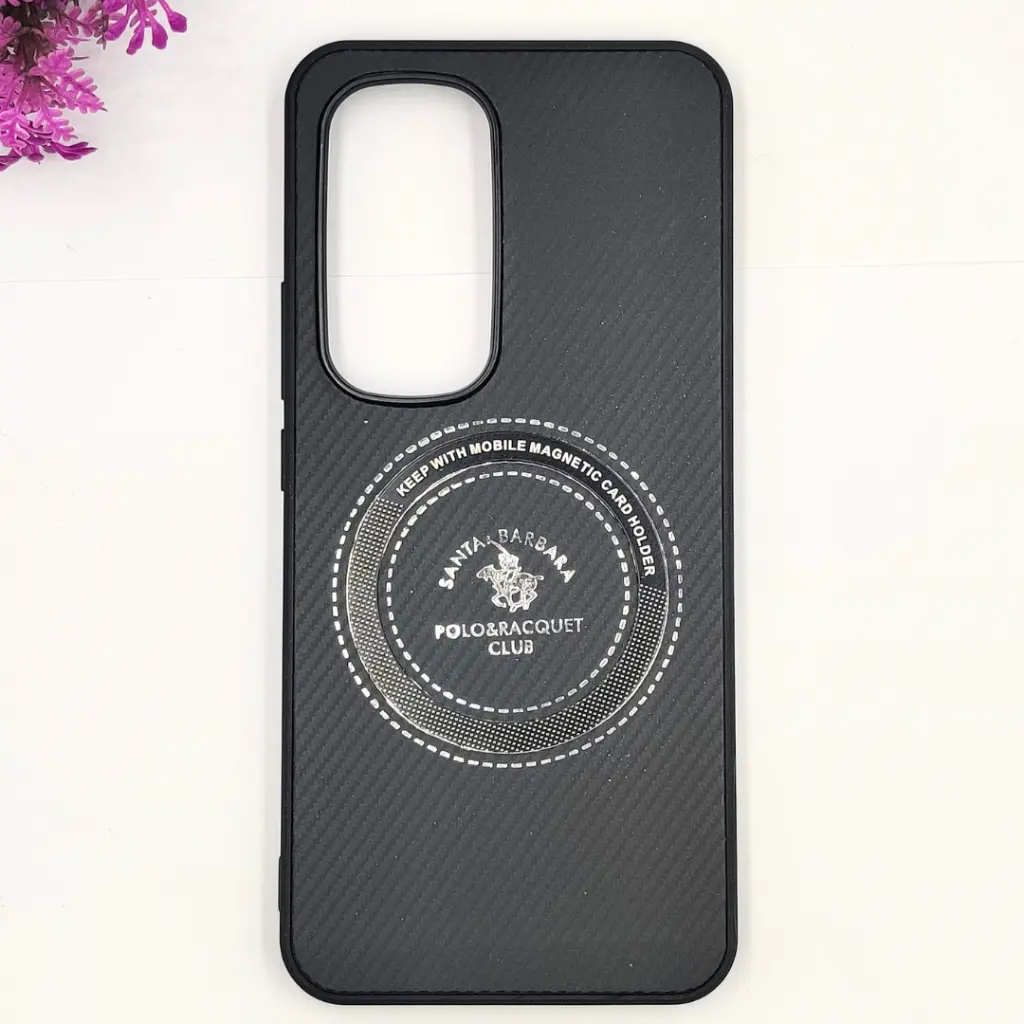 [PO4BTSPRK40PRPL-19-2] Tecno Spark 40 Pro Plus 4G 3D Polo Leather Carbon Fiber Texture With Magsafe Wireless Charging Compatible Back Case (Black)