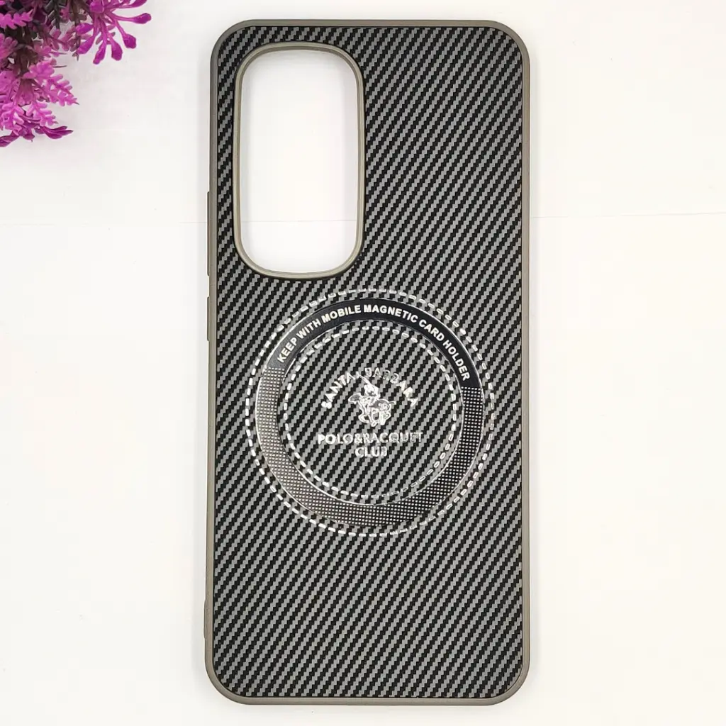 [PO4BTSPRK40PRPL-19-9] Tecno Spark 40 Pro Plus 4G 3D Polo Leather Carbon Fiber Texture With Magsafe Wireless Charging Compatible Back Case (Gray)