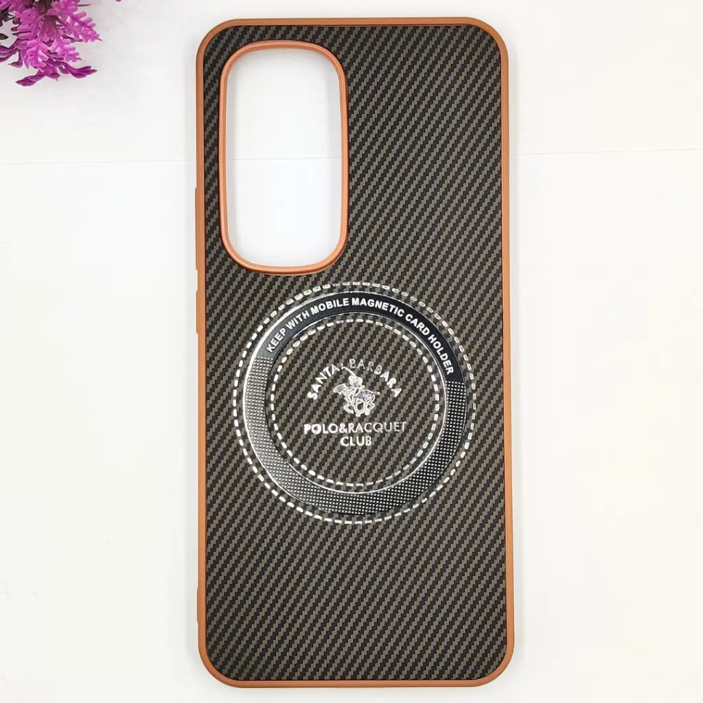 [PO4BTSPRK40PRPL-19-13] Tecno Spark 40 Pro Plus 4G 3D Polo Leather Carbon Fiber Texture With Magsafe Wireless Charging Compatible Back Case (Brown)