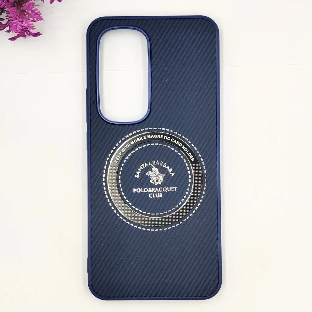 [PO4BTSPRK40PRPL-19-17] Tecno Spark 40 Pro Plus 4G 3D Polo Leather Carbon Fiber Texture With Magsafe Wireless Charging Compatible Back Case (Navy Blue)