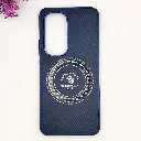 Tecno Spark 40 Pro Plus 4G 3D Polo Leather Carbon Fiber Texture With Magsafe Wireless Charging Compatible Back Case (Navy Blue)