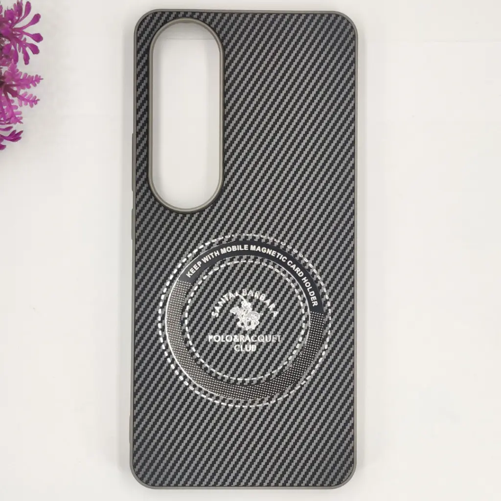 [PO4BVIV50L 5G-19-9] Vivo V50 Lite 4G|5G 3D Polo Leather Carbon Fiber Texture With Magsafe Wireless Charging Compatible Back Case (Gray)