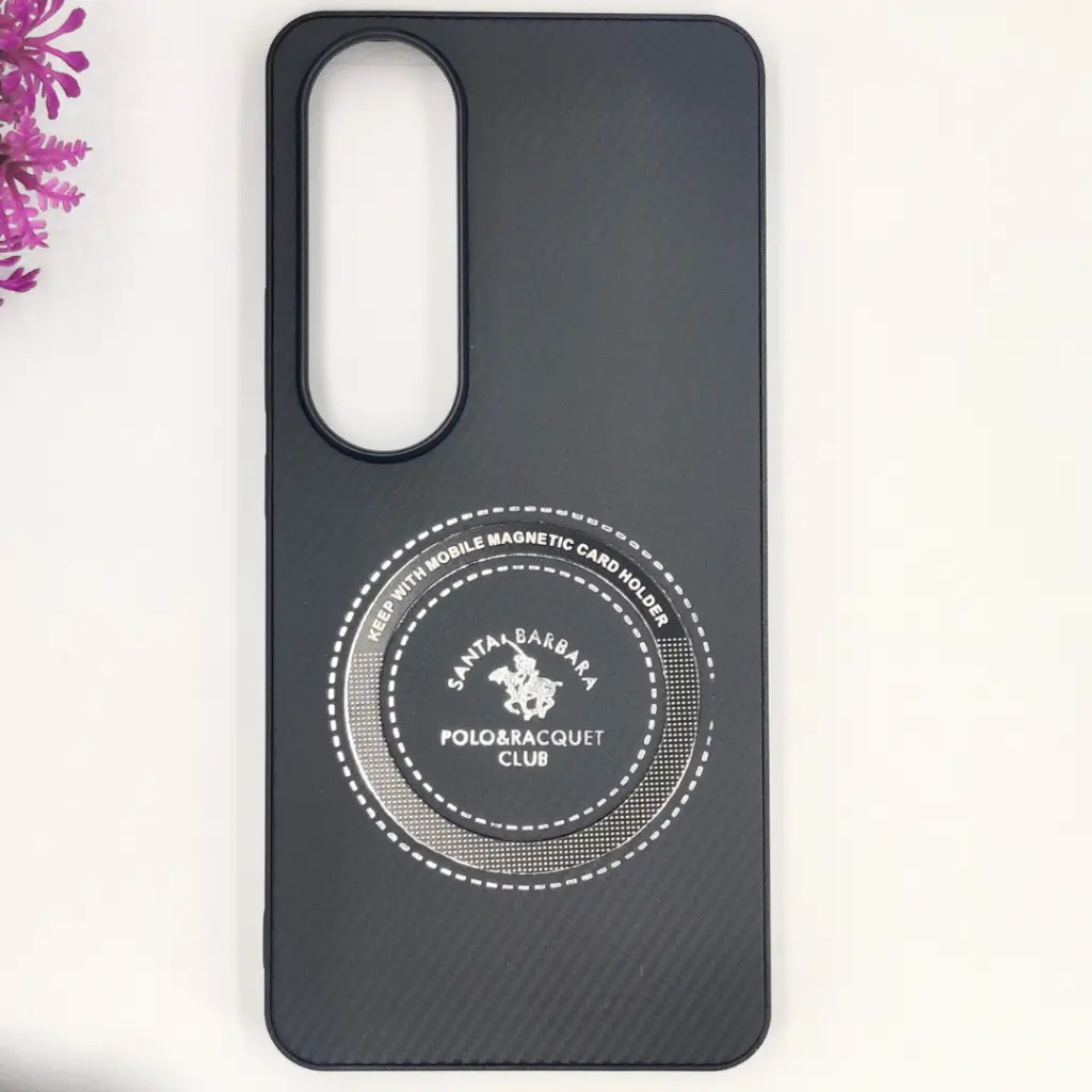 [PO4BVIV50L 5G-19-2] Vivo V50 Lite 4G|5G 3D Polo Leather Carbon Fiber Texture With Magsafe Wireless Charging Compatible Back Case (Black)