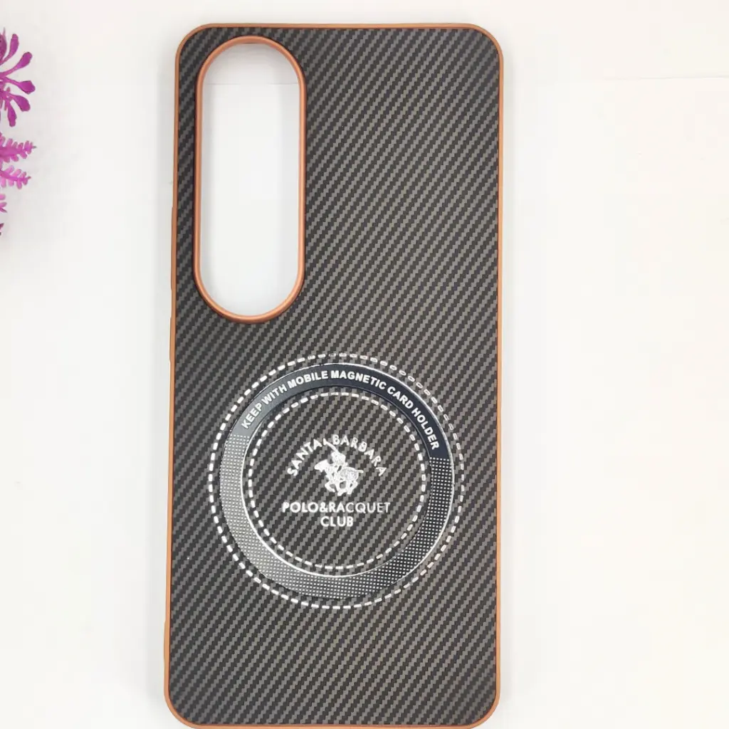 [PO4BVIV50L 5G-19-13] Vivo V50 Lite 4G|5G 3D Polo Leather Carbon Fiber Texture With Magsafe Wireless Charging Compatible Back Case (Brown)