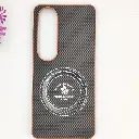 Vivo V50 Lite 4G|5G 3D Polo Leather Carbon Fiber Texture With Magsafe Wireless Charging Compatible Back Case (Brown)