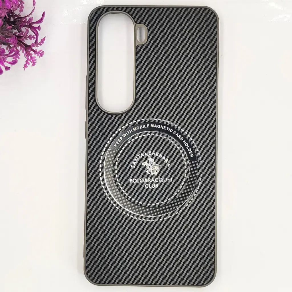 [PO4BVIY400-19-9] Vivo Y400 4G|5G 3D Polo Leather Carbon Fiber Texture With Magsafe Wireless Charging Compatible Back Case (Gray)