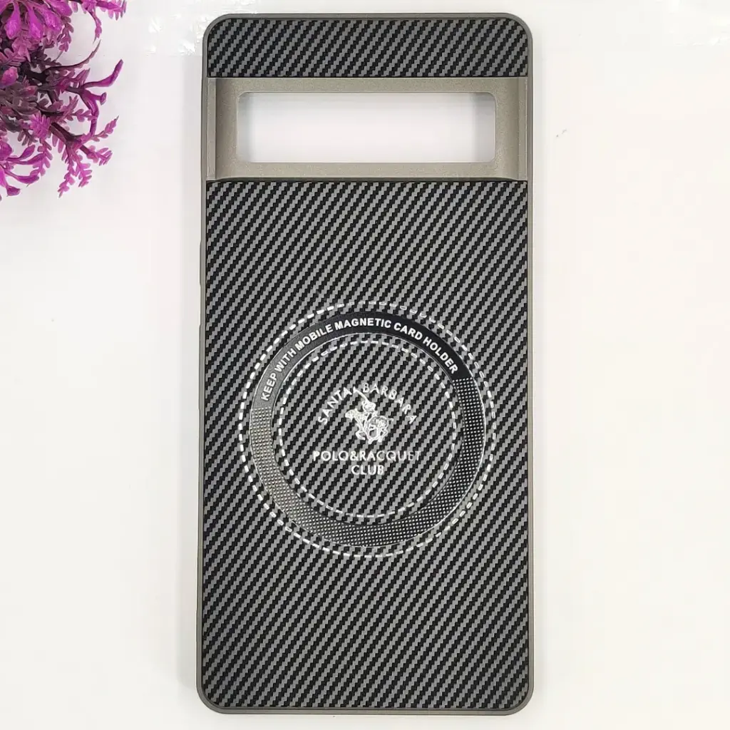 Google Pixel 7 Pro 3D Polo Leather Carbon Fiber Texture With Magsafe Wireless Charging Compatible Back Case (Gray)