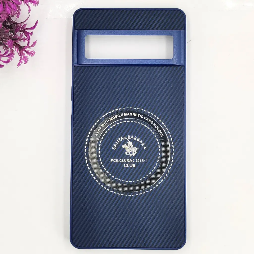 Google Pixel 7 Pro 3D Polo Leather Carbon Fiber Texture With Magsafe Wireless Charging Compatible Back Case (Navy Blue)