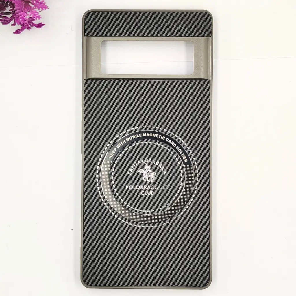 [PO4BGPXL6PR-19-9] Google Pixel 6 Pro 3D Polo Leather Carbon Fiber Texture With Magsafe Wireless Charging Compatible Back Case (Gray)