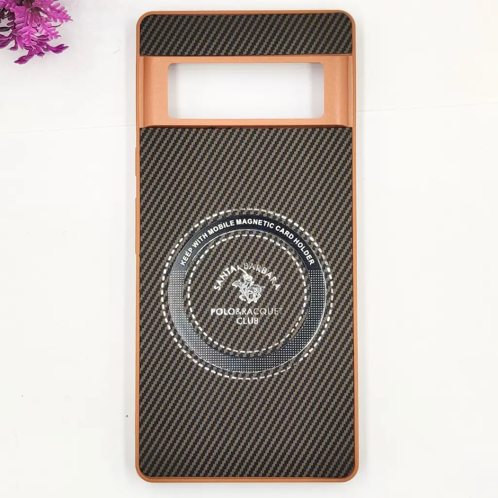 [PO4BGPXL6PR-19-13] Google Pixel 6 Pro 3D Polo Leather Carbon Fiber Texture With Magsafe Wireless Charging Compatible Back Case (Brown)