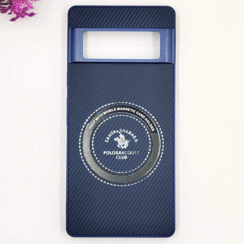 [PO4BGPXL6PR-19-17] Google Pixel 6 Pro 3D Polo Leather Carbon Fiber Texture With Magsafe Wireless Charging Compatible Back Case (Navy Blue)