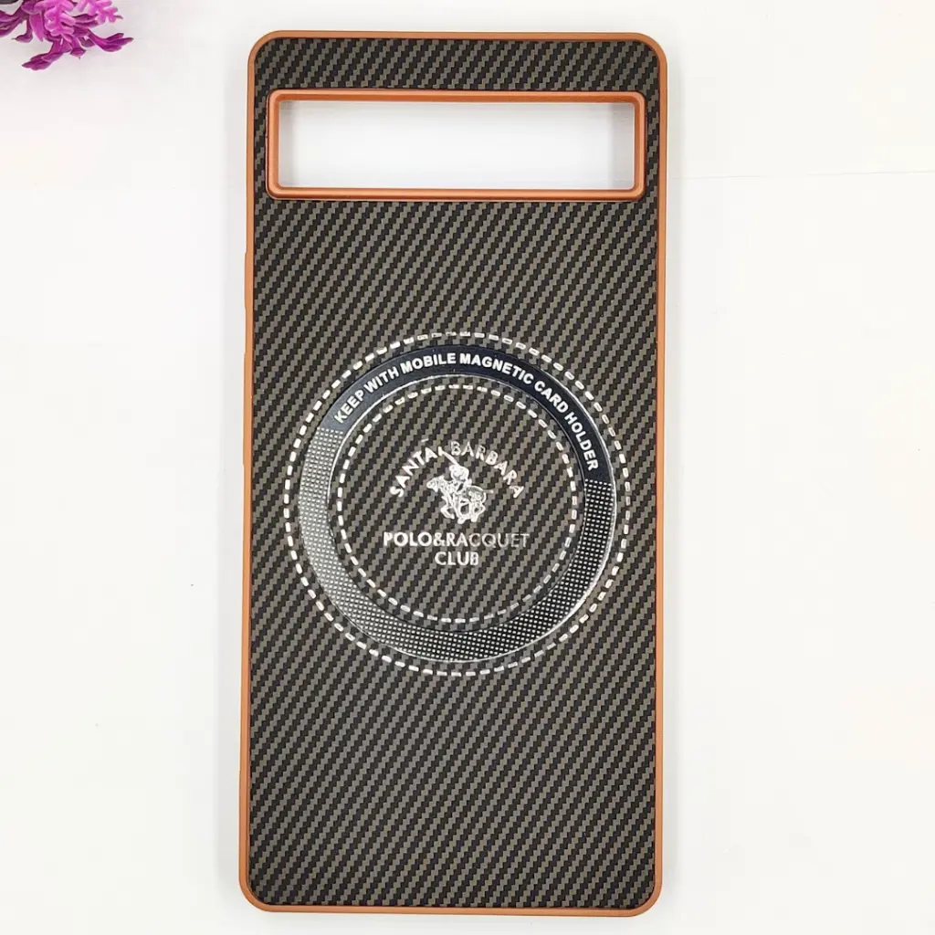 Google Pixel 6A 3D Polo Leather Carbon Fiber Texture With Magsafe Wireless Charging Compatible Back Case (Brown)