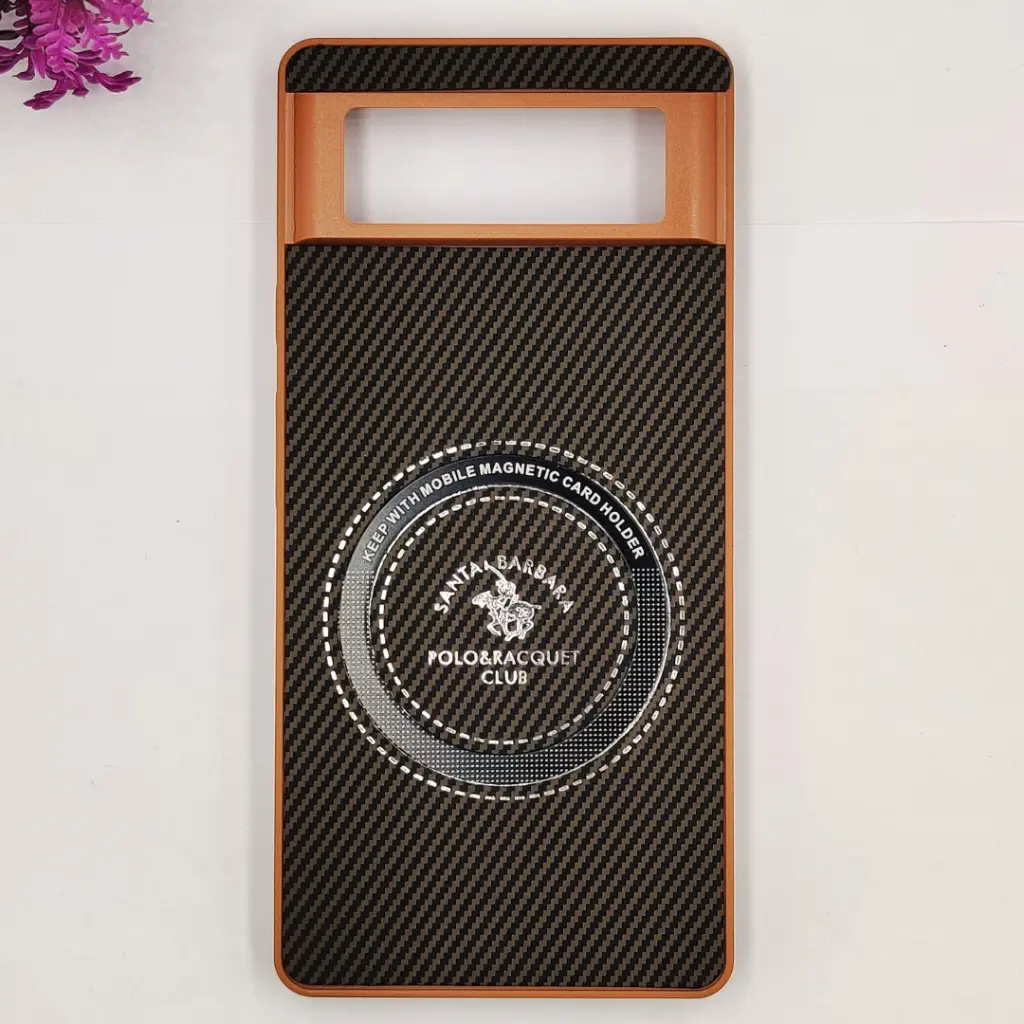 Google Pixel 6 3D Polo Leather Carbon Fiber Texture With Magsafe Wireless Charging Compatible Back Case (Brown)