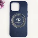 iPhone 15 Pro 3D Polo Leather Carbon Fiber Texture With Magsafe Wireless Charging Compatible Back Case (Navy Blue)