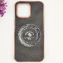 iPhone 14 Pro Max 3D Polo Leather Carbon Fiber Texture With Magsafe Wireless Charging Compatible Back Case (Brown)