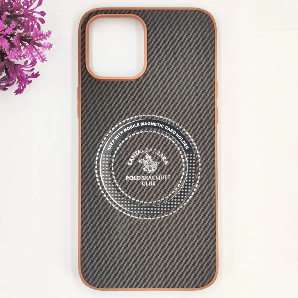 iPhone 12 Pro Max 3D Polo Leather Carbon Fiber Texture With Magsafe Wireless Charging Compatible Back Case (Brown)