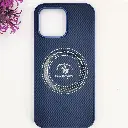 iPhone 13 Pro 3D Polo Leather Carbon Fiber Texture With Magsafe Wireless Charging Compatible Back Case (Navy Blue)