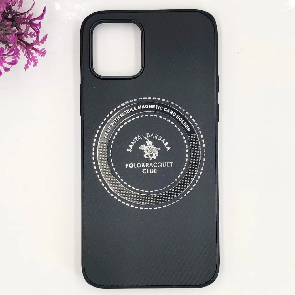 iPhone 12|iPhone 12 Pro 3D Polo Leather Carbon Fiber Texture With Magsafe Wireless Charging Compatible Back Case (Black)