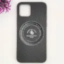 iPhone 12|iPhone 12 Pro 3D Polo Leather Carbon Fiber Texture With Magsafe Wireless Charging Compatible Back Case (Gray)