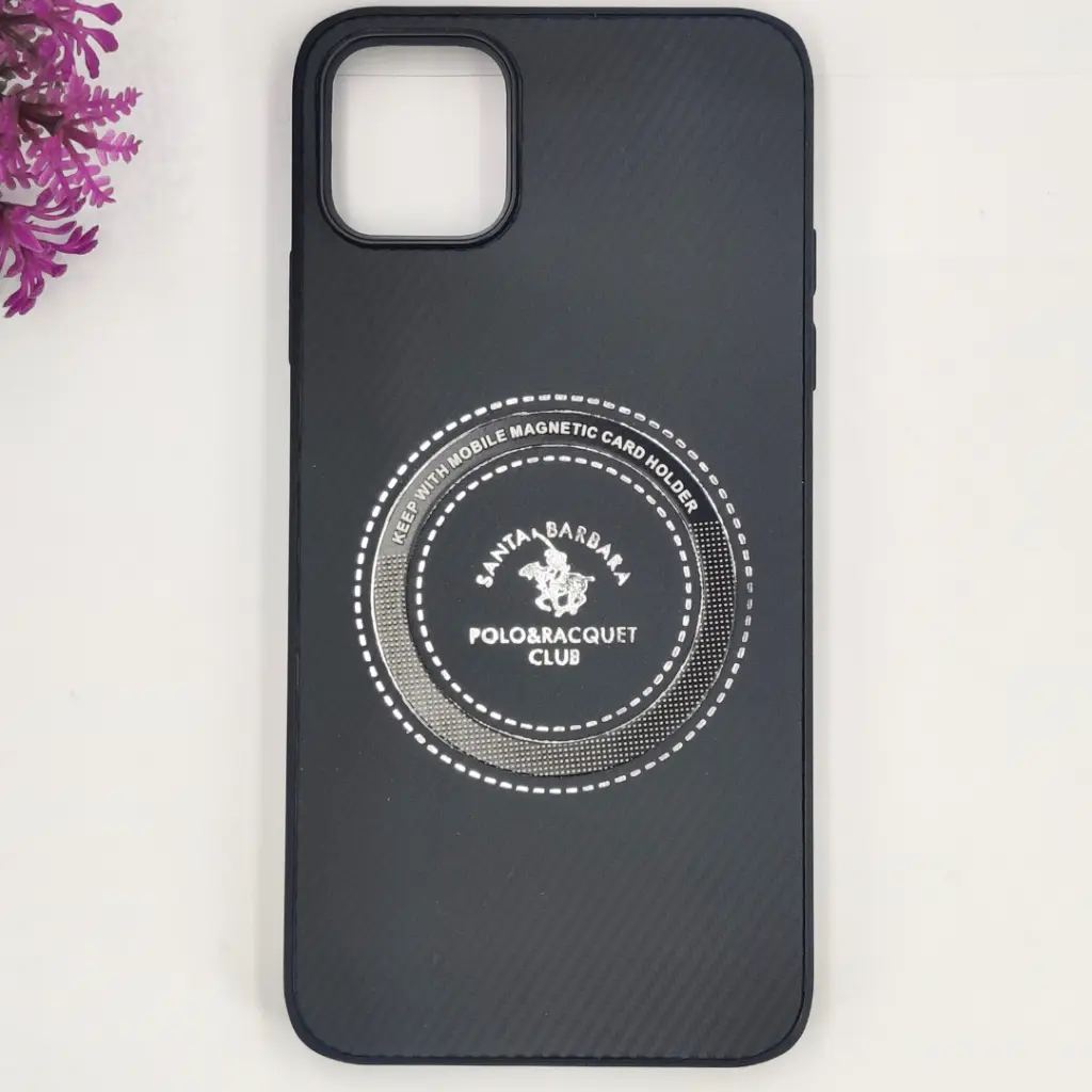 [PO4BIPXIMAX-19-2] iPhone 11 Pro Max 3D Polo Leather Carbon Fiber Texture With Magsafe Wireless Charging Compatible Back Case (Black)