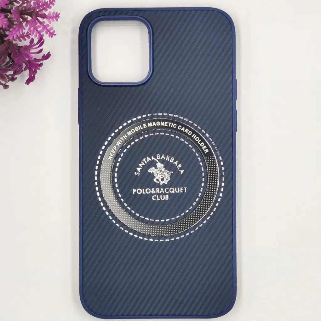 iPhone 11 Pro 3D Polo Leather Carbon Fiber Texture With Magsafe Wireless Charging Compatible Back Case (Navy Blue)