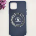 iPhone 11 Pro 3D Polo Leather Carbon Fiber Texture With Magsafe Wireless Charging Compatible Back Case (Navy Blue)