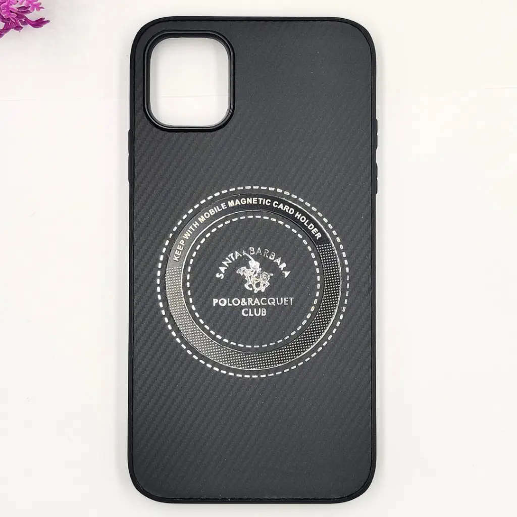[PO4BIPXIR-19-2] iPhone 11 3D Polo Leather Carbon Fiber Texture With Magsafe Wireless Charging Compatible Back Case (Black)