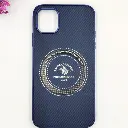 iPhone 11 3D Polo Leather Carbon Fiber Texture With Magsafe Wireless Charging Compatible Back Case (Navy Blue)