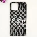 iPhone 13 Pro Max 3D Polo Leather Carbon Fiber Texture With Magsafe Wireless Charging Compatible Back Case (Gray)