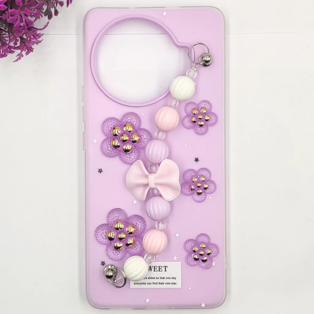 Tecno Spark 20 Pro Plus 4G Fancy Ladies Soft Silicone Decorative Stones & Fancy Chain Mobile Back Case (Light Purple)
