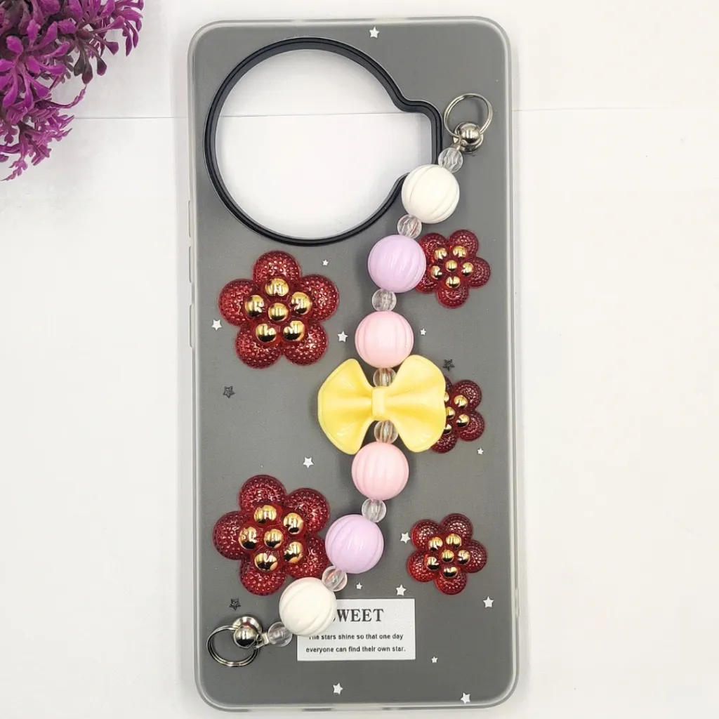 [PO34BTSPRK20PRPL-2-9] Tecno Spark 20 Pro Plus 4G Fancy Ladies Soft Silicone Decorative Stones & Fancy Chain Mobile Back Case (Gray)