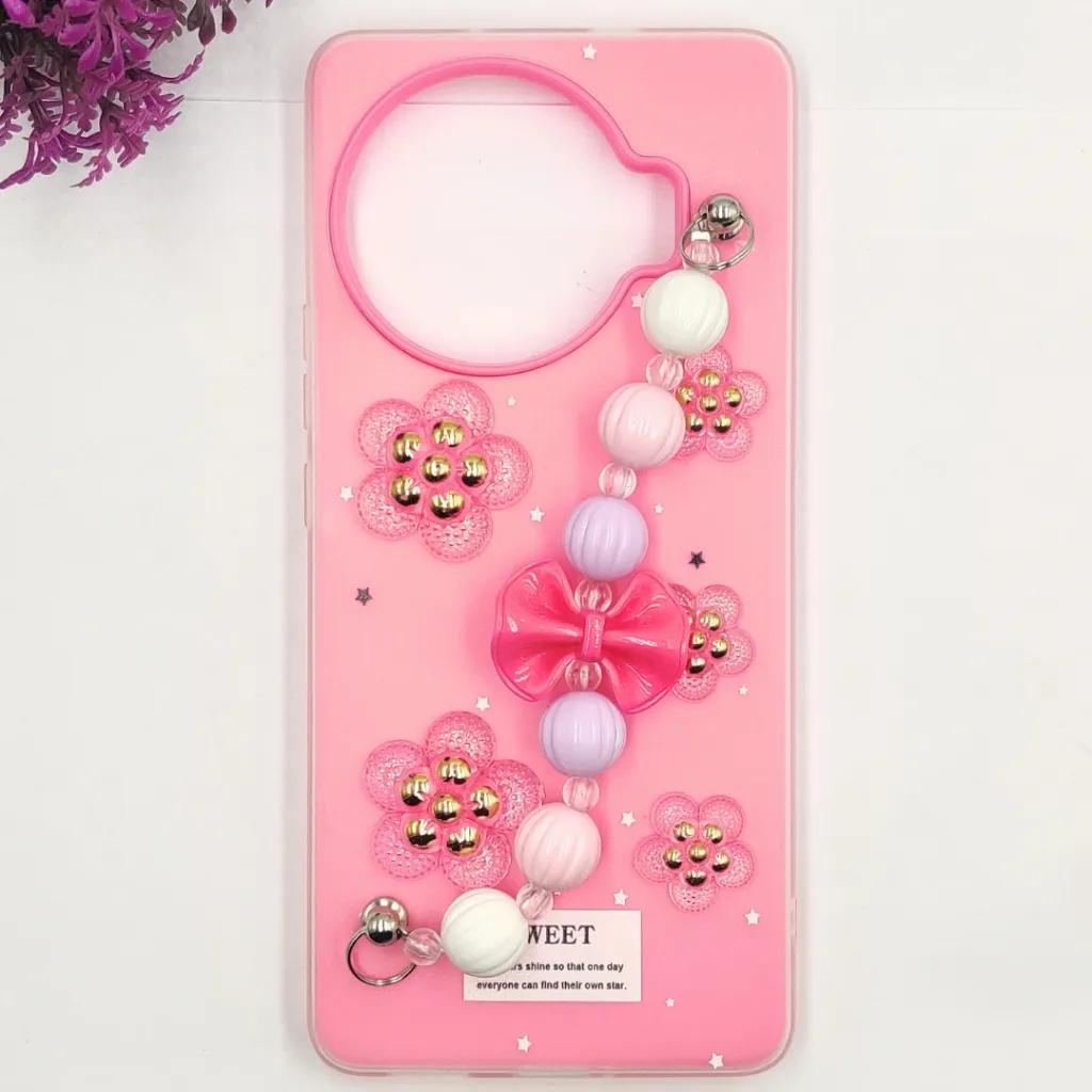 [PO34BTSPRK20PRPL-2-10] Tecno Spark 20 Pro Plus 4G Fancy Ladies Soft Silicone Decorative Stones & Fancy Chain Mobile Back Case (Pink)