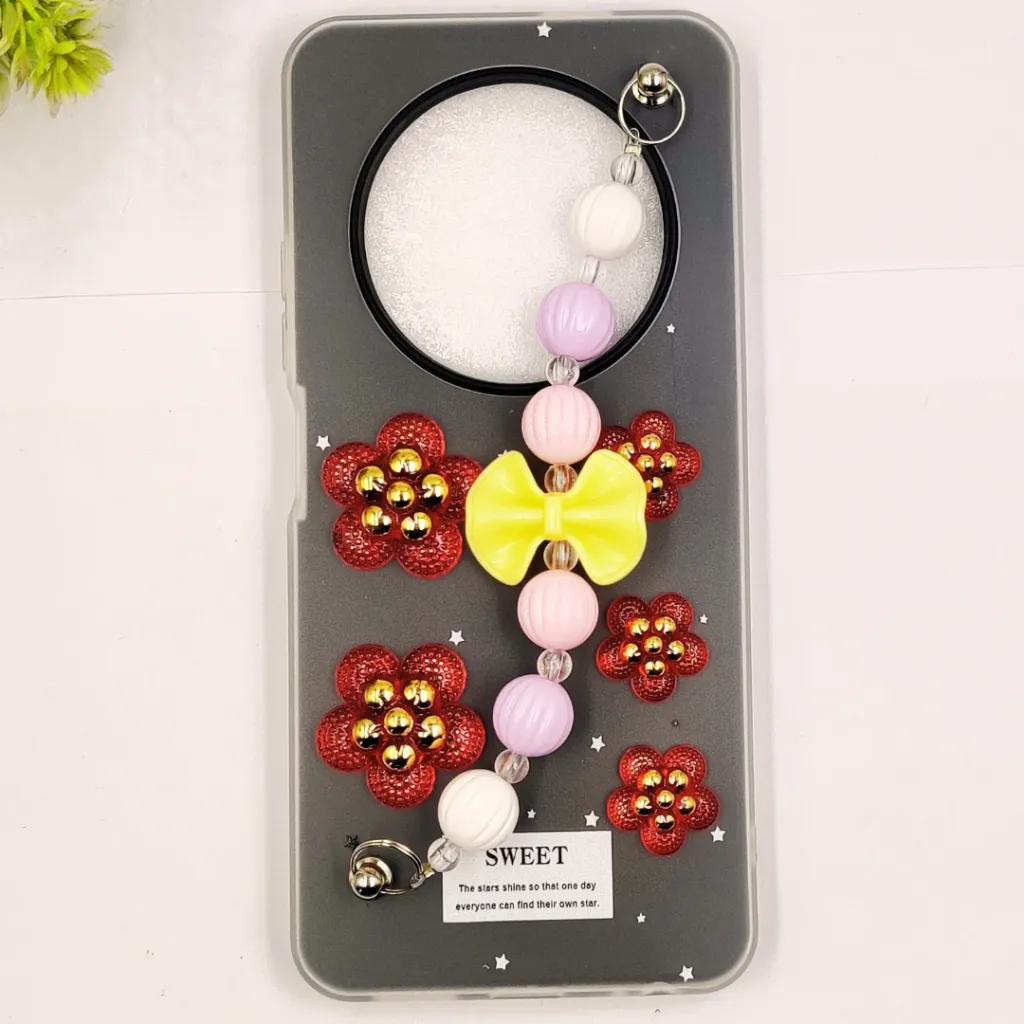 Tecno Spark 30 4G Fancy Ladies Soft Silicone Decorative Stones & Fancy Chain Mobile Back Case (Gray)