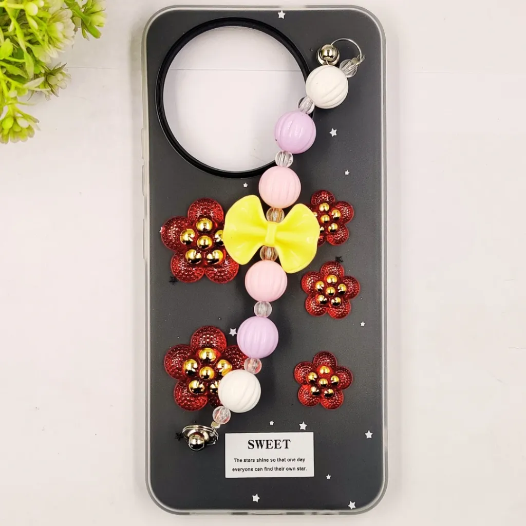 Tecno Spark 30 Pro 4G Fancy Ladies Soft Silicone Decorative Stones & Fancy Chain Mobile Back Case (Gray)