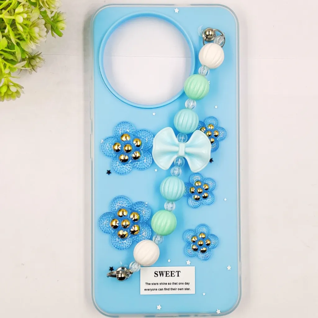 Tecno Spark 30 Pro 4G Fancy Ladies Soft Silicone Decorative Stones & Fancy Chain Mobile Back Case (Sky Blue)