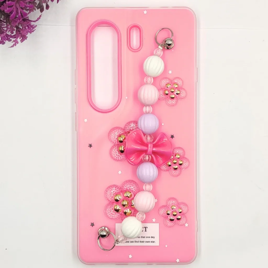 [PO34BTCMN40PR-2-10] Tecno Camon 40 Pro 4G Fancy Ladies Soft Silicone Decorative Stones & Fancy Chain Mobile Back Case (Pink)