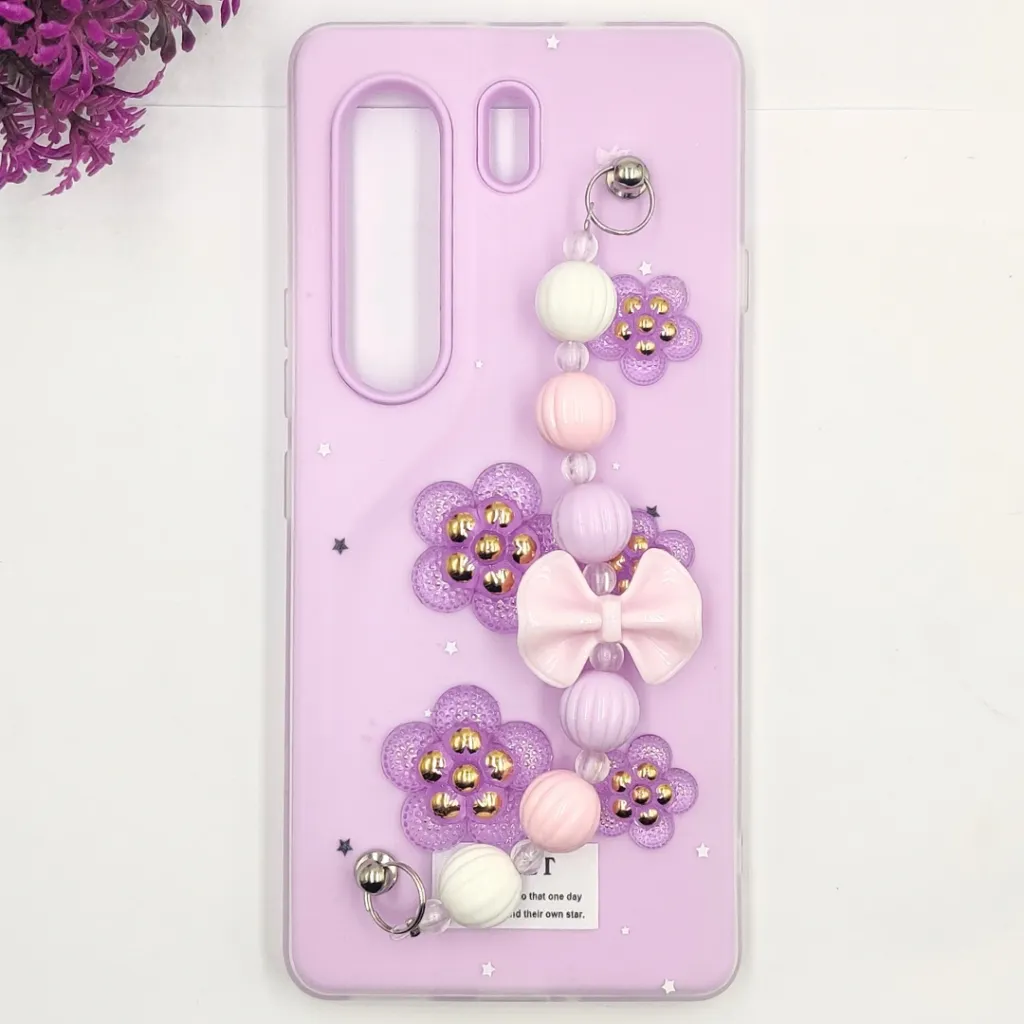 Tecno Camon 40 Pro 4G Fancy Ladies Soft Silicone Decorative Stones & Fancy Chain Mobile Back Case (Light Purple)