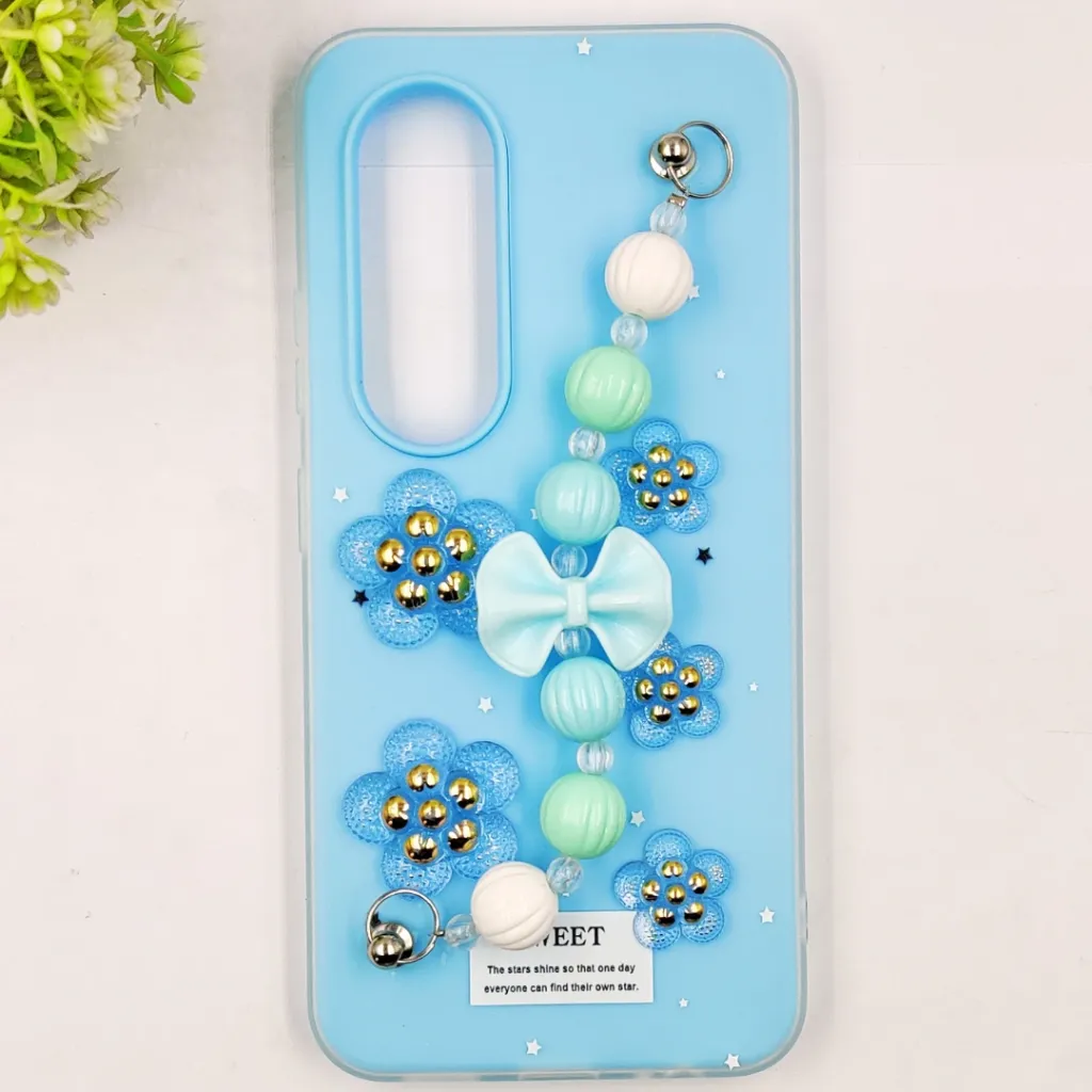 iTel S25 4G Fancy Ladies Soft Silicone Decorative Stones & Fancy Chain Mobile Back Case (Sky Blue)