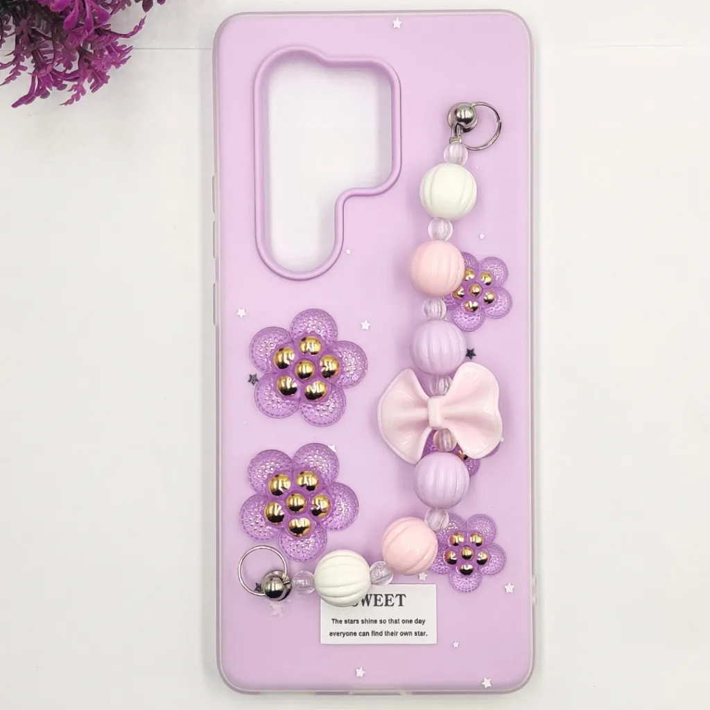 iTel S25 Ultra 4G Fancy Ladies Soft Silicone Decorative Stones & Fancy Chain Mobile Back Case (Light Purple)