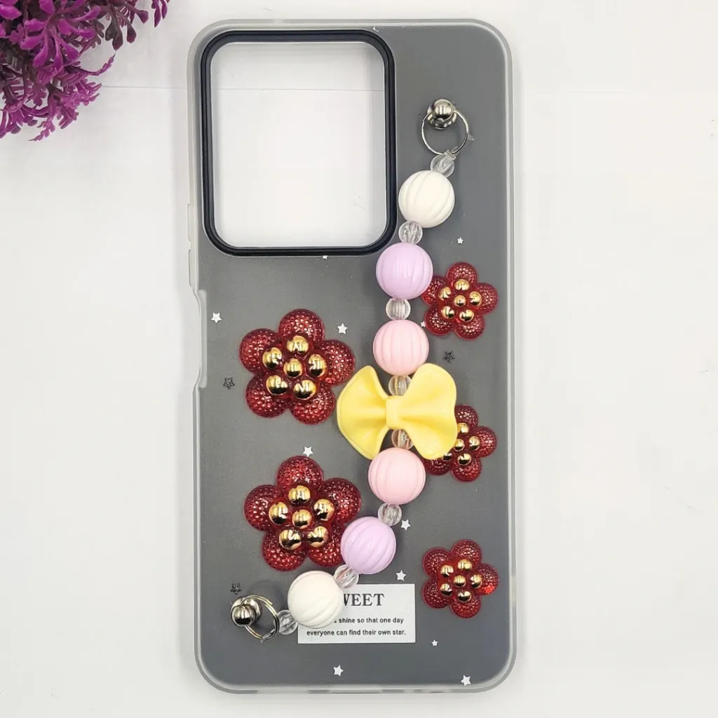Vivo Y36 4G|5G|Y27s Fancy Ladies Soft Silicone Decorative Stones & Fancy Chain Mobile Back Case (Gray)