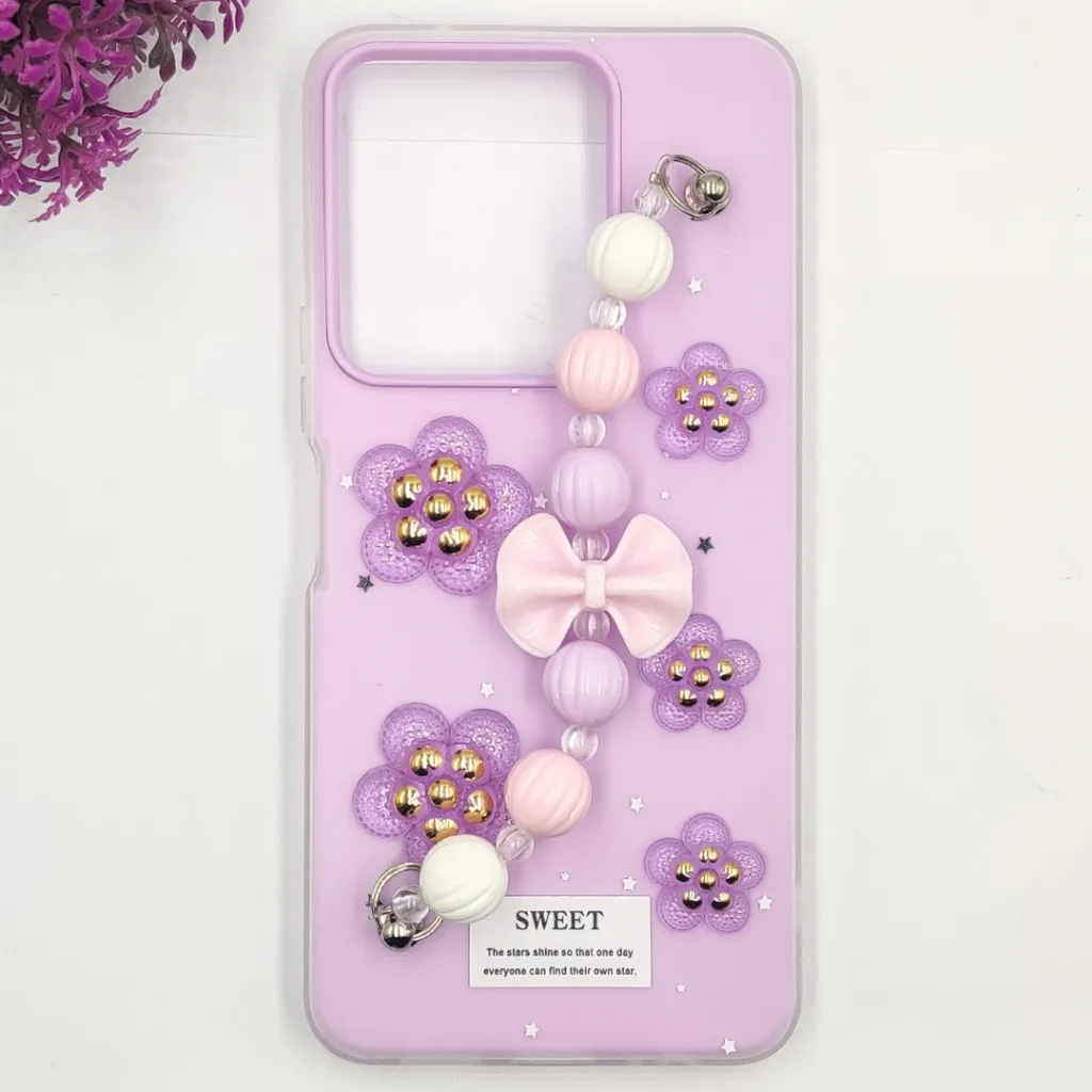 [PO34BVIY36-2-29] Vivo Y36 4G|5G|Y27s Fancy Ladies Soft Silicone Decorative Stones & Fancy Chain Mobile Back Case (Light Purple)