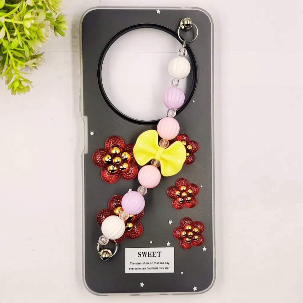 [PO34BMI14C-2-9] Xaiomi Redmi 14C| Poco C75 Fancy Ladies Soft Silicone Decorative Stones & Fancy Chain Mobile Back Case (Gray)